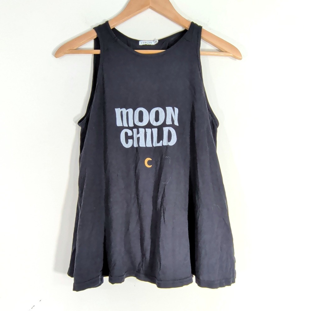 Comune Black Moon Child Tank Top; Graphic, Open Tie Back, XS